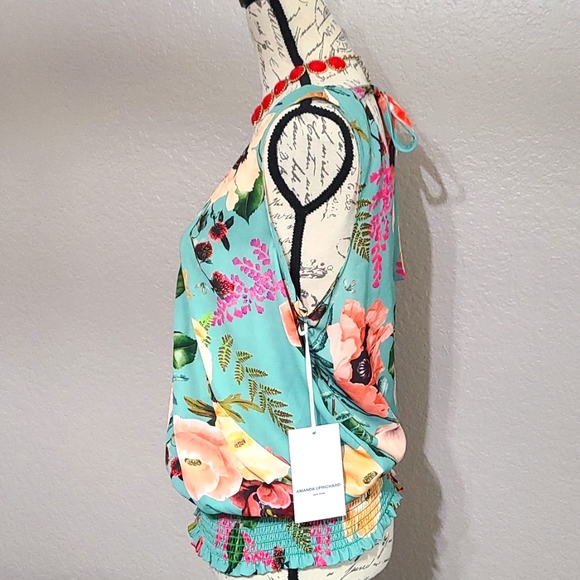 NWT Amanda Uprichard Deep V-Neck Faux-Wrap Sleeveless Open Back Top - Picture 2 of 6